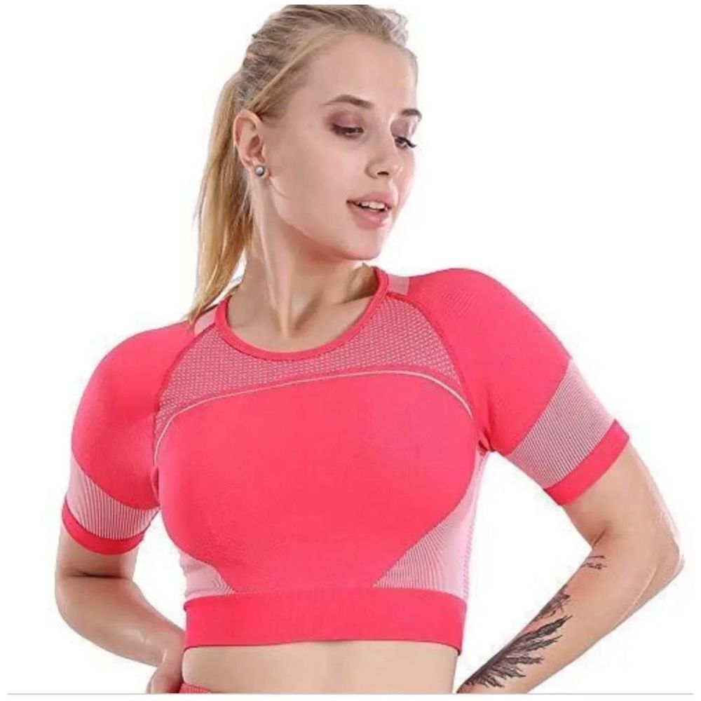 NWT Womens Bolivo Workout Yoga Seamless Open Back Short Sleeves Top - Sz M